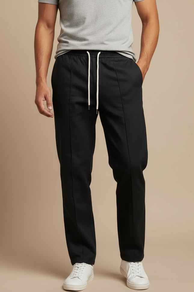 Pantalon Chino Noir Coton Cordon Décontracté Homme