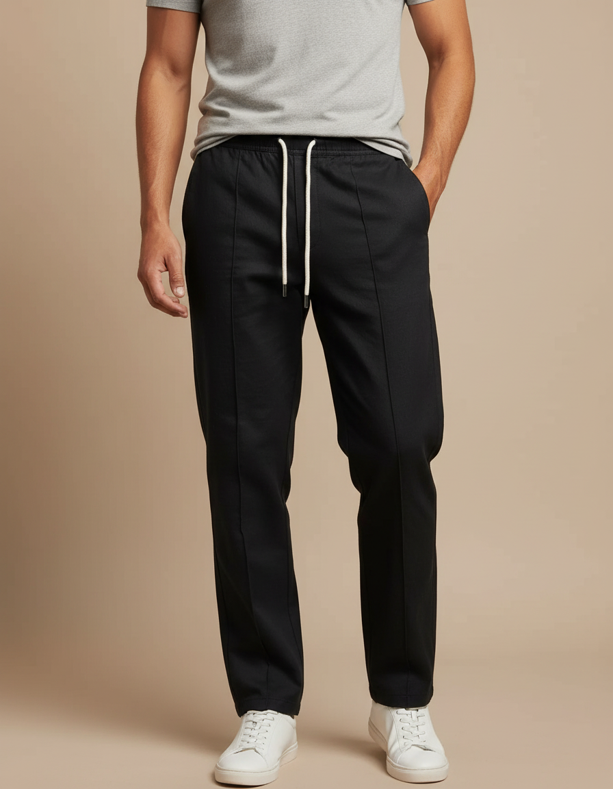 Pantalon Chino Noir Coton Cordon Décontracté Homme