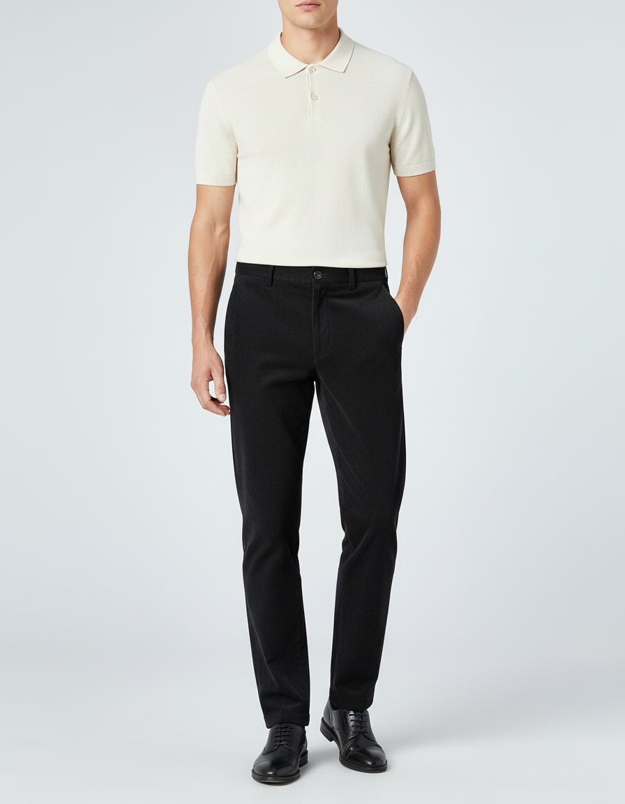 Pantalon Chino Noir Côtelé Droit Homme Élégant - Cordé