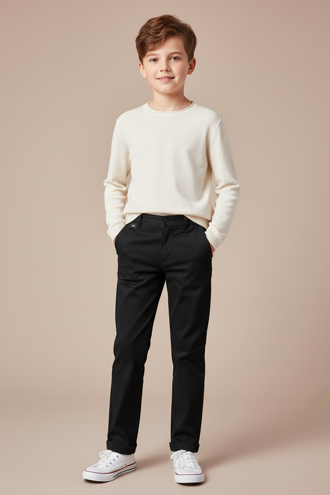 Pantalon Chino Garçon Noir Tapered - Gabardine