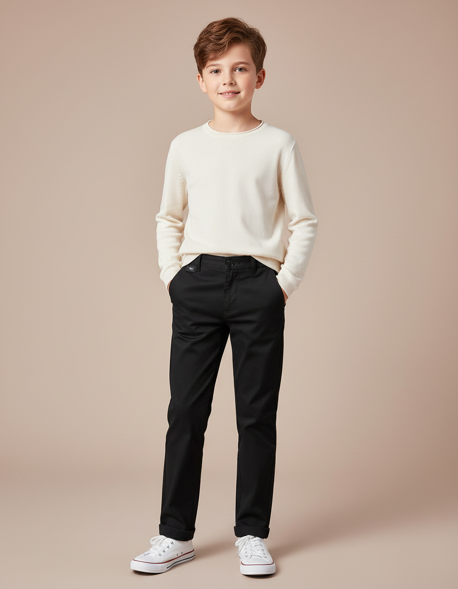 Pantalon Chino Garçon Noir Tapered - Gabardine