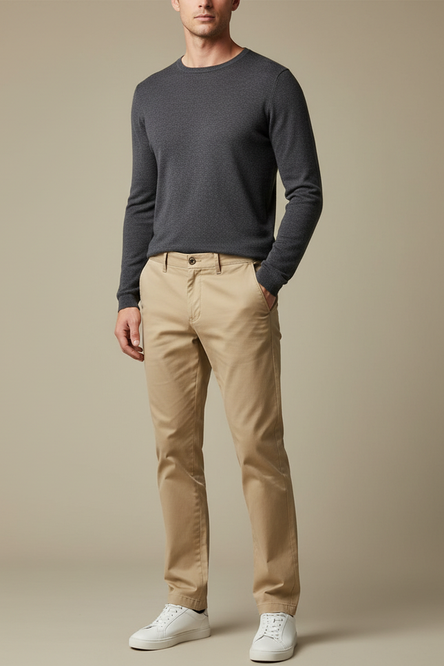 Pantalon Chino Elasthanne Homme - Beige Gabardine