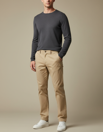 Pantalon Chino Elasthanne Homme - Beige Gabardine