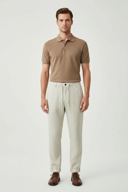 Pantalon Chino Lin Beige Droit Décontracté Homme