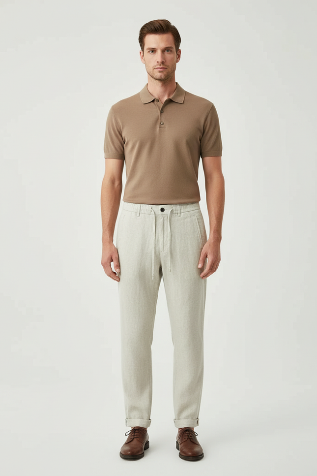 Pantalon Chino Lin Beige Droit Décontracté Homme
