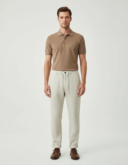 Pantalon Chino Lin Beige Droit Décontracté Homme