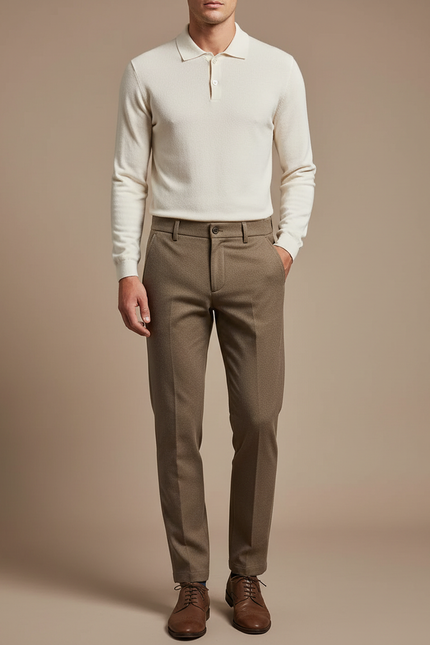 Pantalon Chino Homme Marron Droit Élégant Business Casual - Tweed