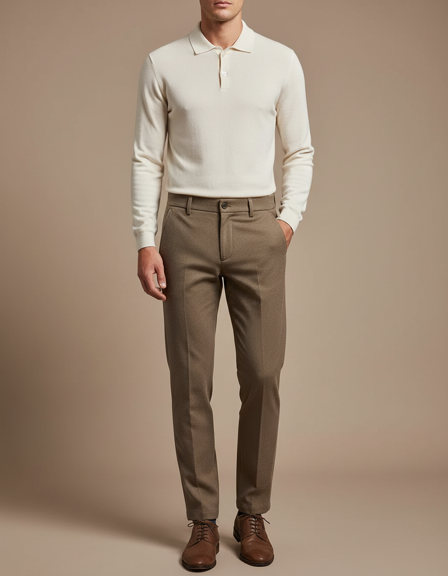 Pantalon Chino Homme Marron Droit Élégant Business Casual - Tweed