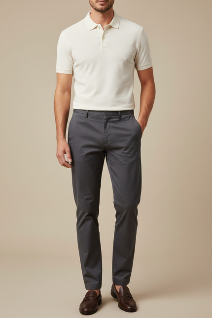 Pantalon Chino Gris Coton Stretch Homme Élégant