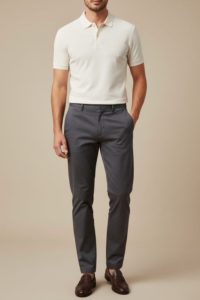 Pantalon Chino Gris Coton Stretch Homme Élégant