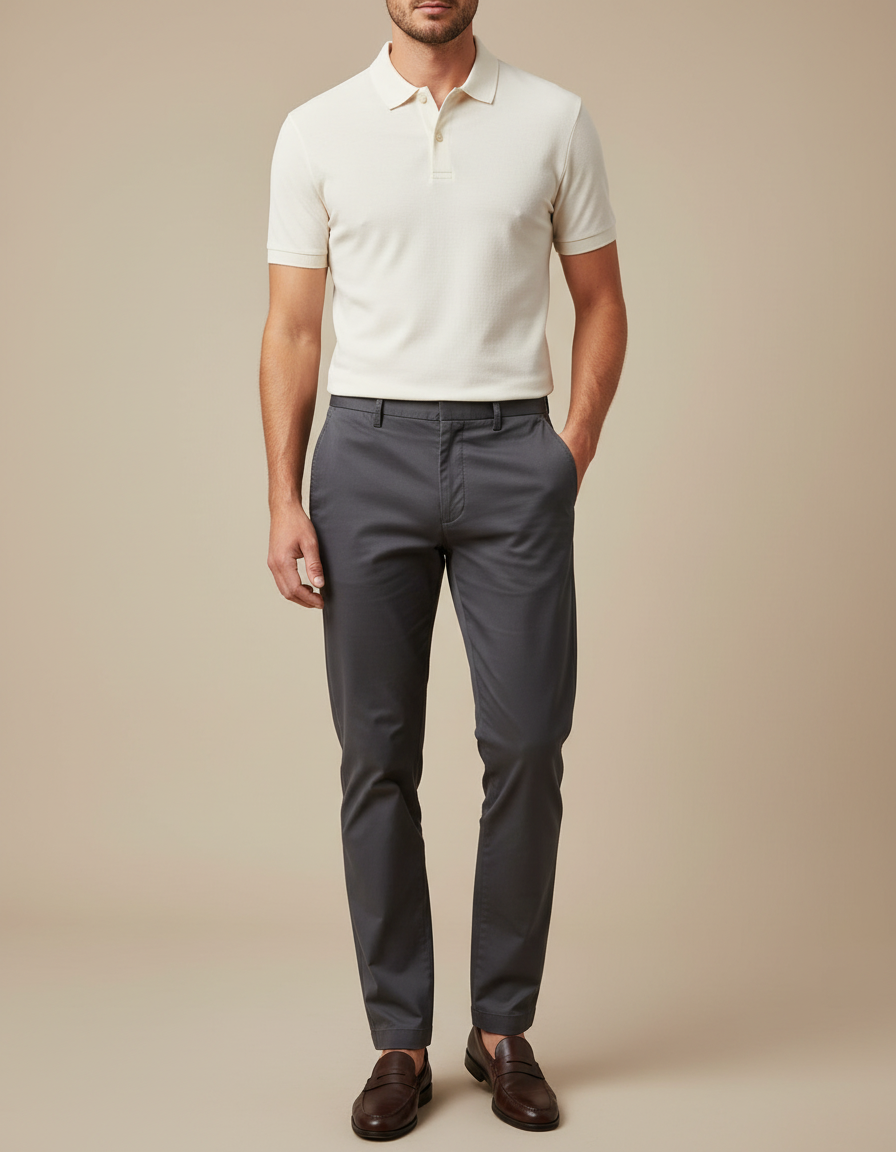 Pantalon Chino Gris Coton Stretch Homme Élégant