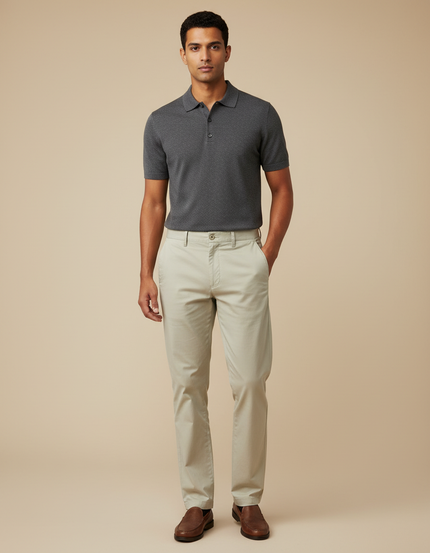 Pantalon Chino Beige Coton Uni Slim Décontracté