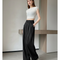 Pantalon Chino Noir Rayé Large Plissé Fluide - Polyester