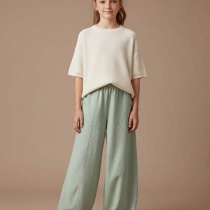 Pantalon Chino Vert Ample Lin Fluide Femme