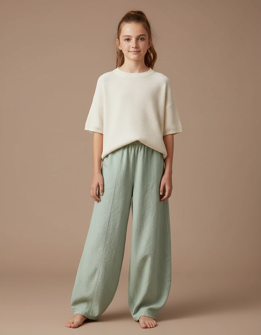 Pantalon Chino Vert Ample Lin Fluide Femme