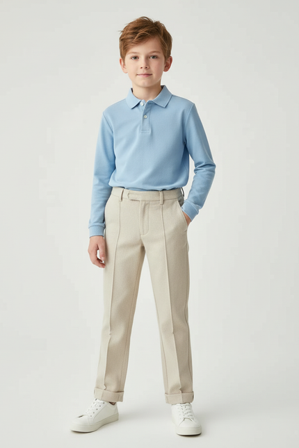 Pantalon Chino Beige Clair Droit Décontracté Garçon - Gabardine