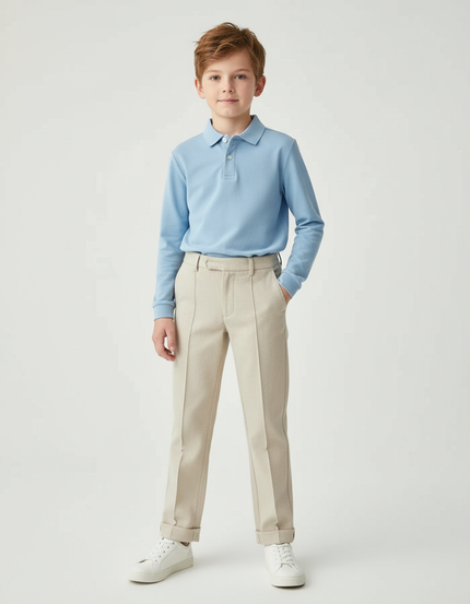 Pantalon Chino Beige Clair Droit Décontracté Garçon - Gabardine