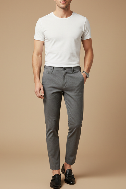 Pantalon Chino Gris Slim Élégant Décontracté Motif - Polyester