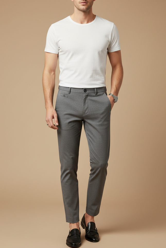 Pantalon Chino Gris Slim Élégant Décontracté Motif - Polyester