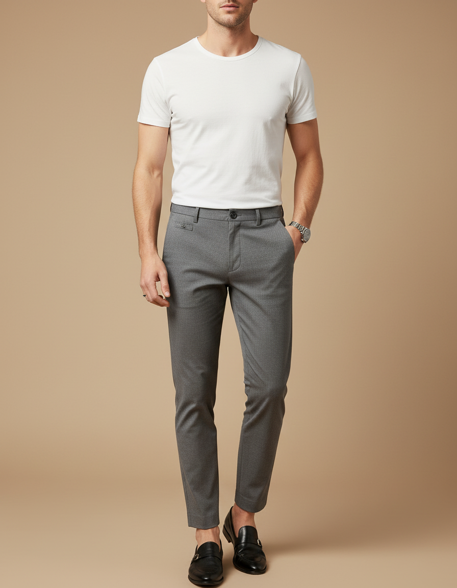 Pantalon Chino Gris Slim Élégant Décontracté Motif - Polyester