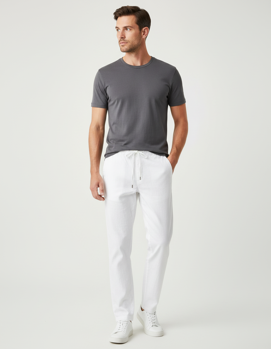 Pantalon Chino En Lin - Blanc
