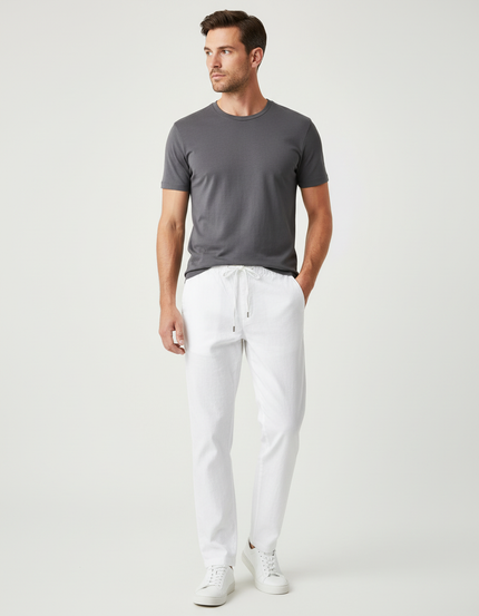 Pantalon Chino En Lin - Blanc