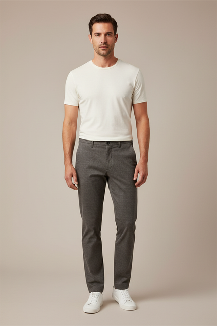 Pantalon Chino Gris Slim Micro-Motif Homme - Gabardine