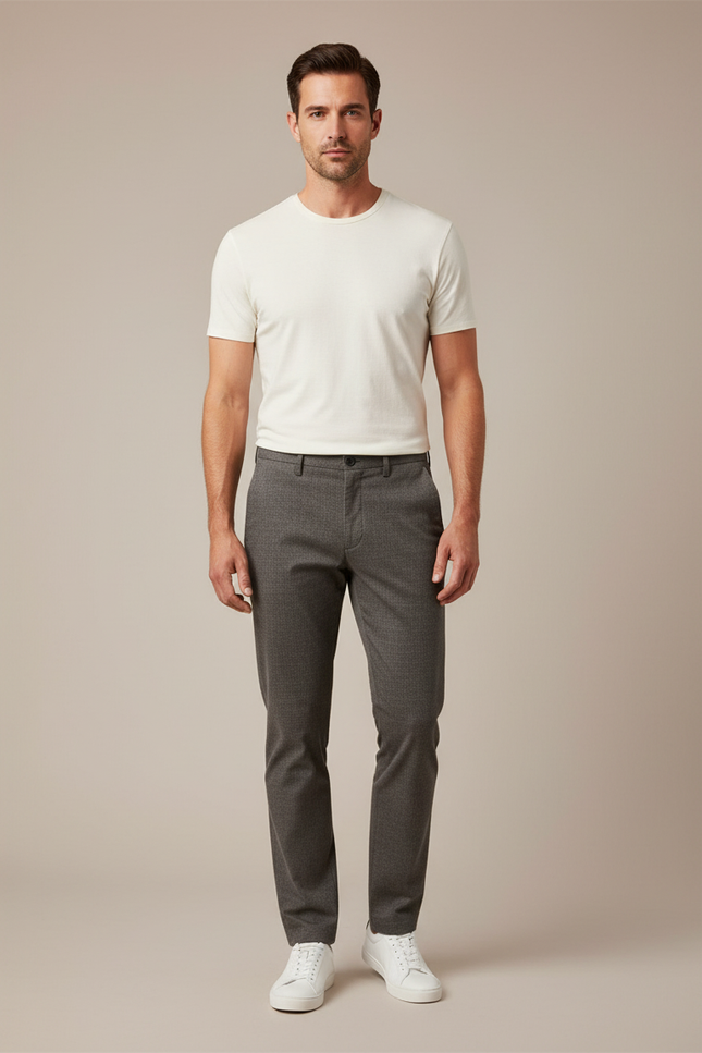 Pantalon Chino Gris Slim Micro-Motif Homme - Gabardine