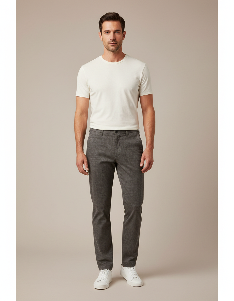 Pantalon Chino Gris Slim Micro-Motif Homme - Gabardine
