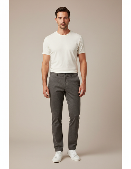 Pantalon Chino Gris Slim Micro-Motif Homme - Gabardine
