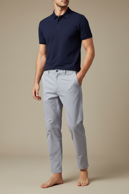 Pantalon Chino Gris Clair Coton Droit Décontracté Homme