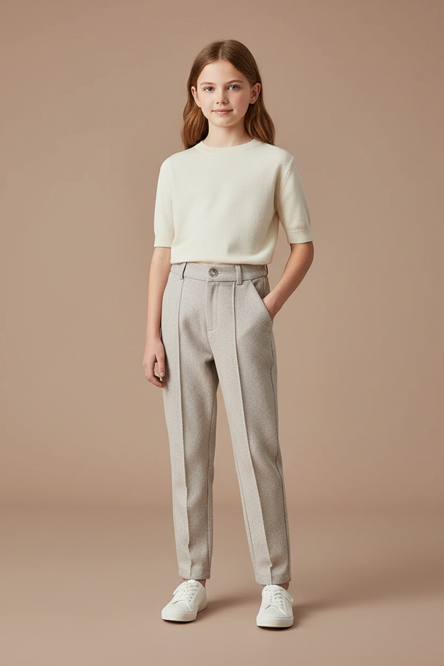 Pantalon Chino Gris Clair Texturé Droit Enfant - Toile