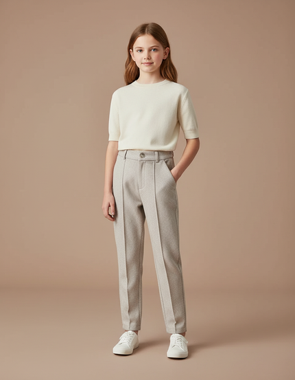 Pantalon Chino Gris Clair Texturé Droit Enfant - Toile