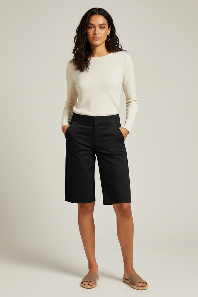 Pantalon Chino Noir Coton Court Ample Femme