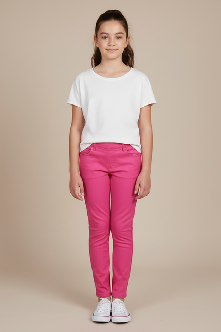 Pantalon Chino Rose Fille Slim Extensible Coton