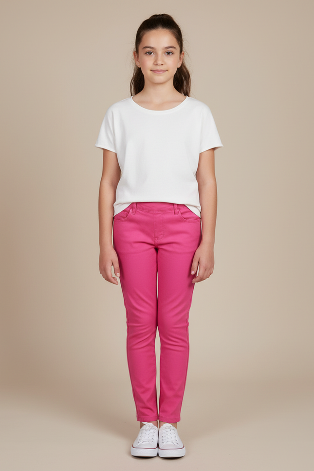 Pantalon Chino Rose Fille Slim Extensible Coton