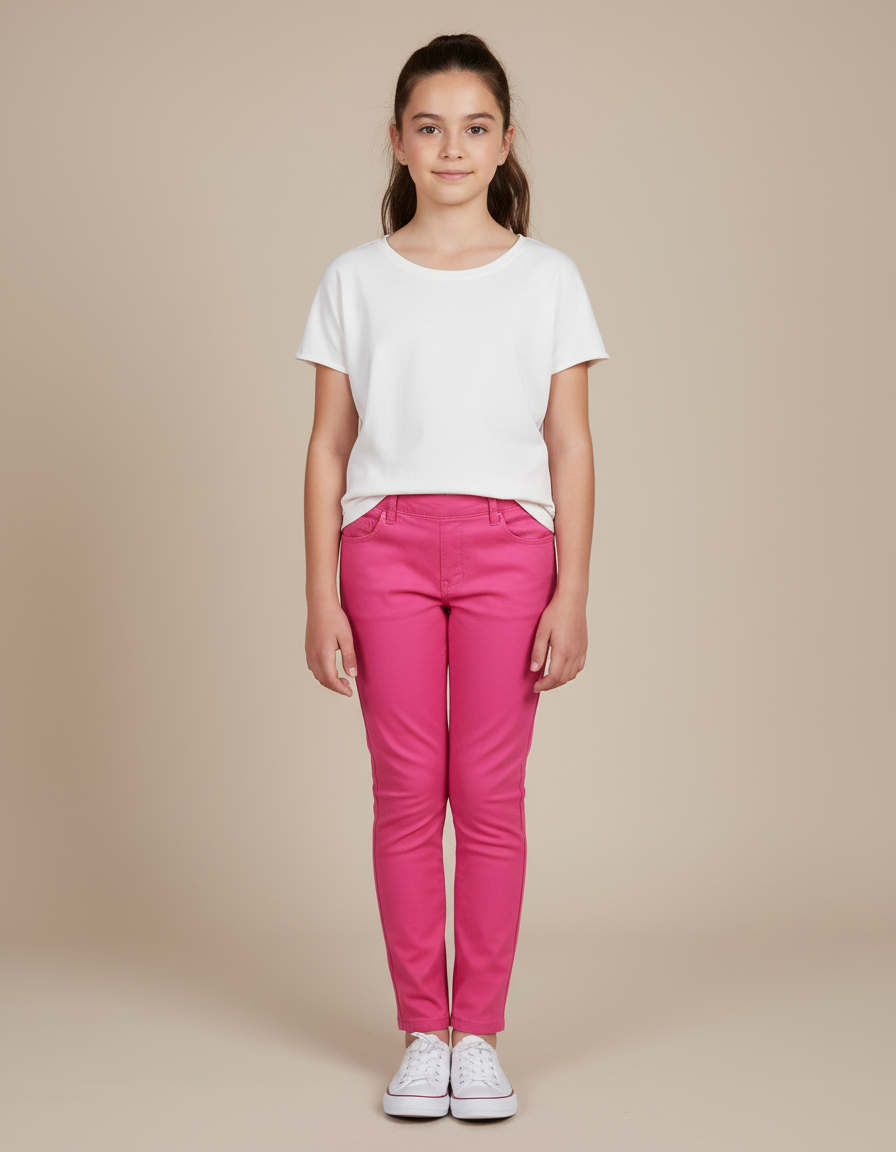 Pantalon Chino Rose Fille Slim Extensible Coton