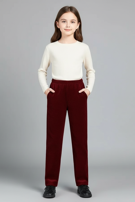 Pantalon Chino Bordeaux Côtelé Droit Décontracté Enfant - Cordé