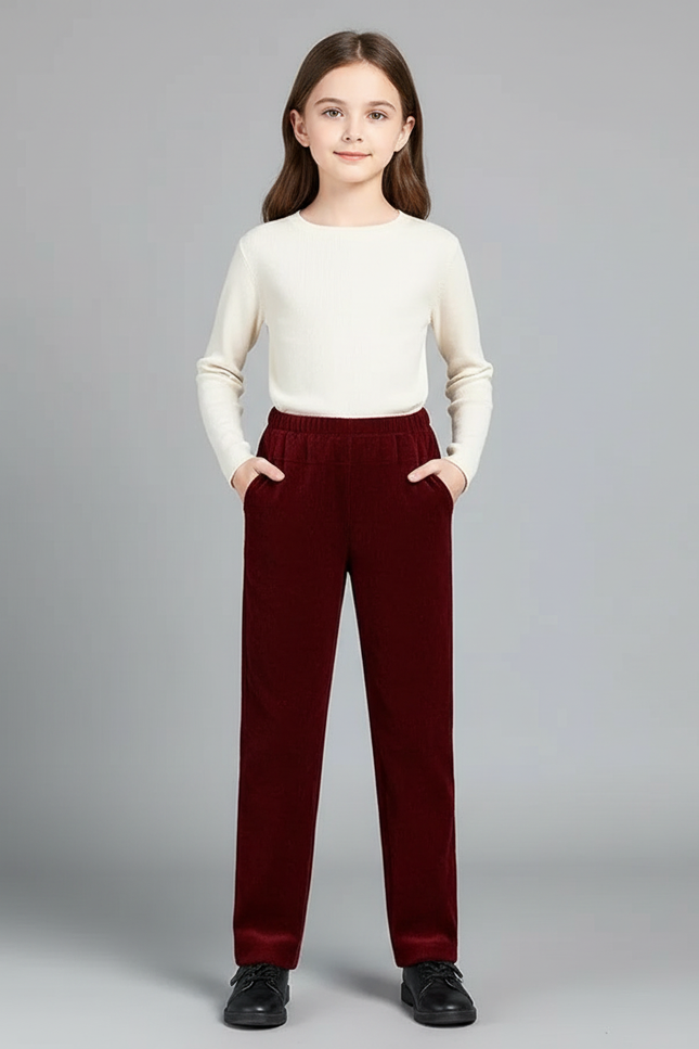 Pantalon Chino Bordeaux Côtelé Droit Décontracté Enfant - Cordé