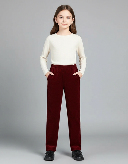 Pantalon Chino Bordeaux Côtelé Droit Décontracté Enfant - Cordé
