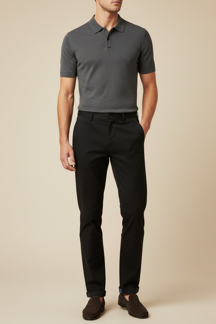 Pantalon Chino Noir Slim Coton Élégant Homme