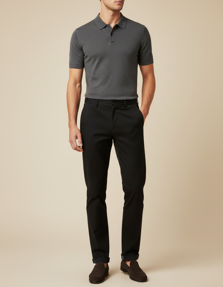 Pantalon Chino Noir Slim Coton Élégant Homme