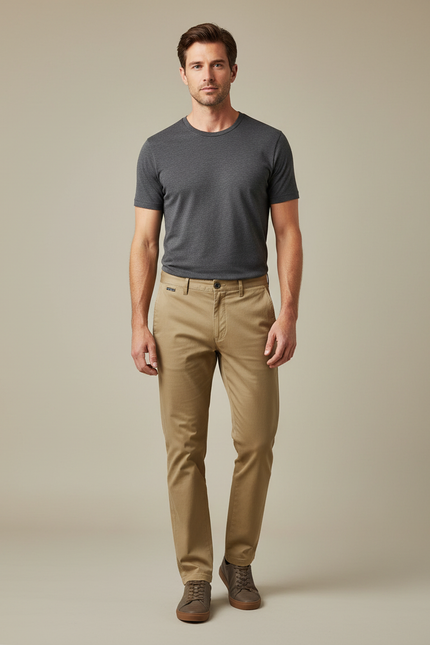 Pantalon Chino Homme Beige Tapered - Gabardine