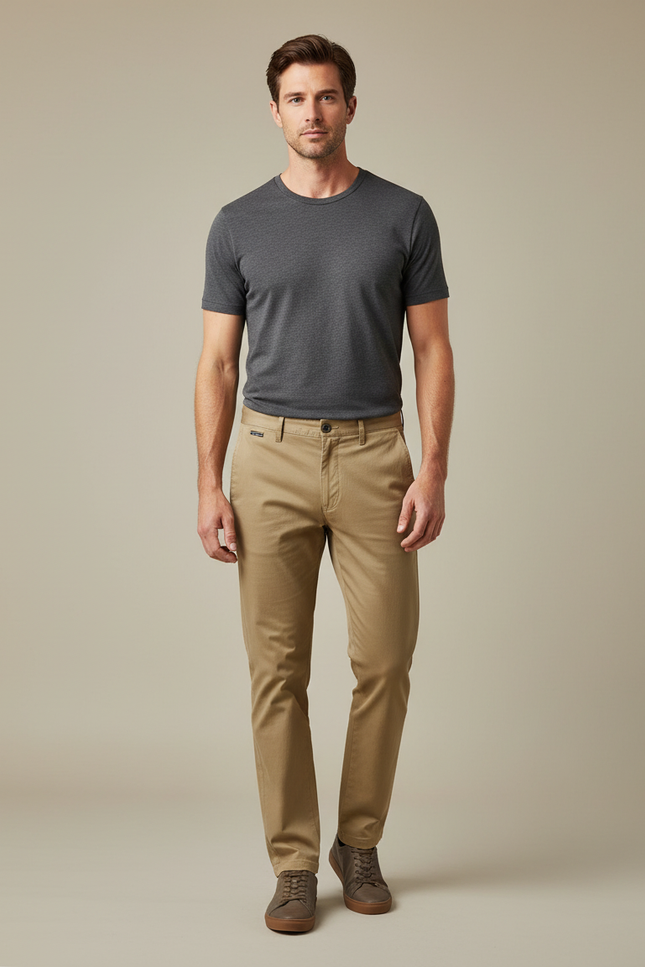 Pantalon Chino Homme Beige Tapered - Gabardine
