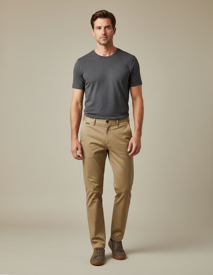 Pantalon Chino Homme Beige Tapered - Gabardine