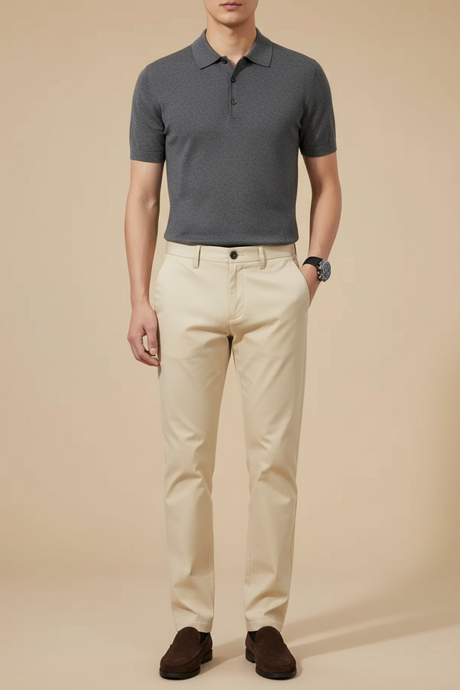 Pantalon Chino Creme - Beige Coton