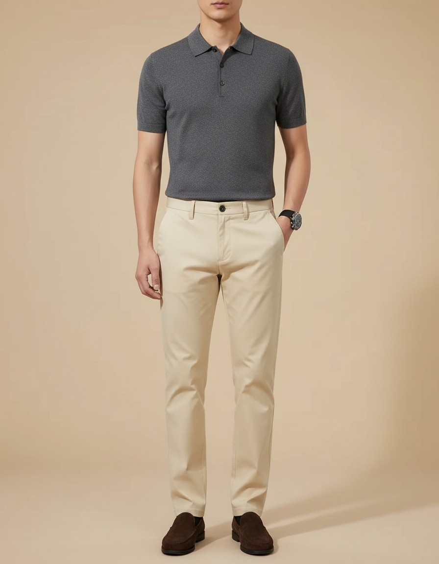 Pantalon Chino Creme - Beige Coton