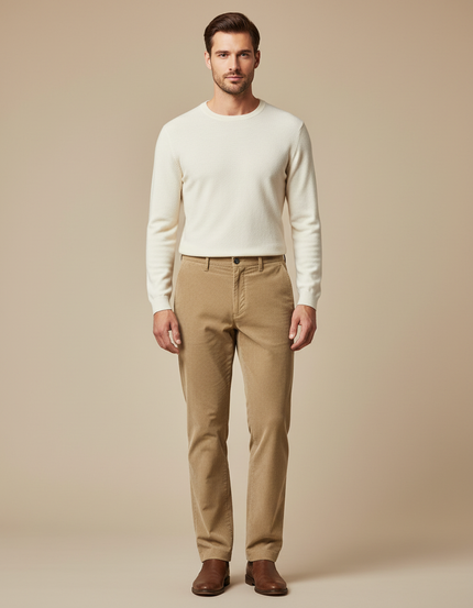 Pantalon Chino Beige Côtelé Droit Classique Homme - Cordé
