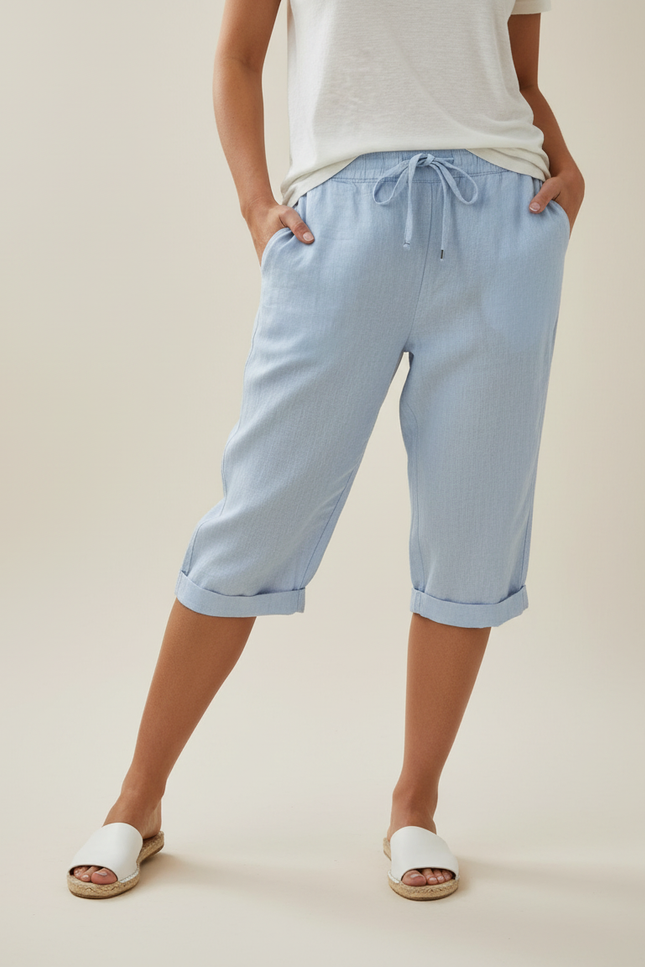 Pantalon Chino Bleu Ciel Lin Cordon Décontracté Ample