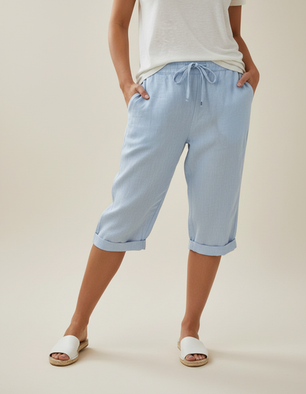 Pantalon Chino Bleu Ciel Lin Cordon Décontracté Ample